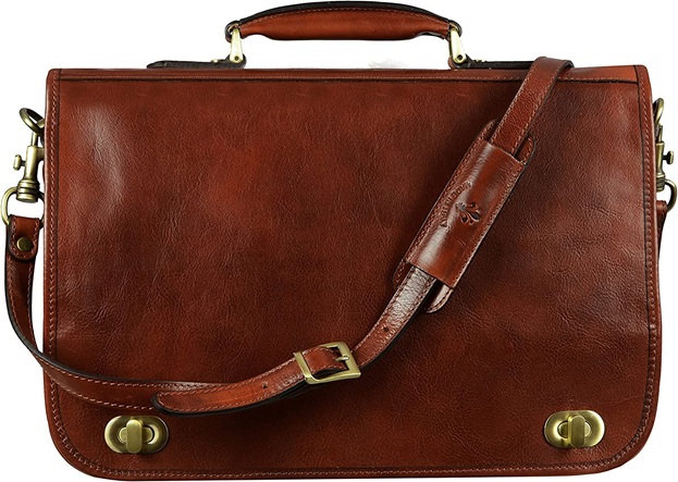 Time Resistance Leather Briefcase for Men Italian Handcrafted
